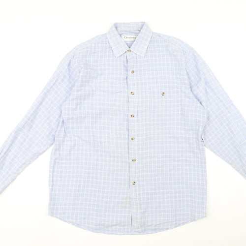 Glenhusky Mens Blue Plaid Cotton Button-Up Size M Collared Button