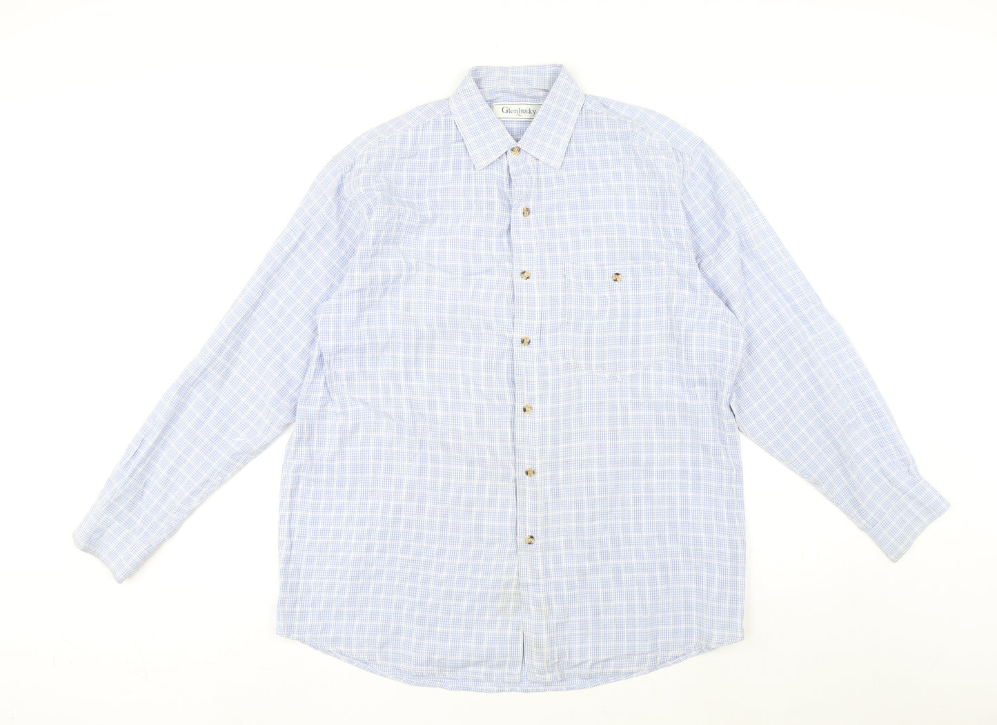 Glenhusky Mens Blue Plaid Cotton Button-Up Size M Collared Button