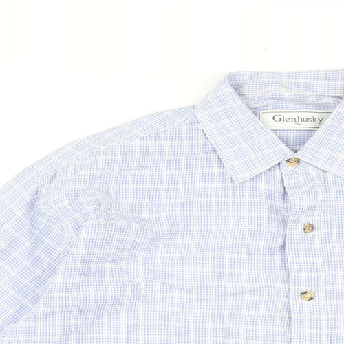 Glenhusky Mens Blue Plaid Cotton Button-Up Size M Collared Button