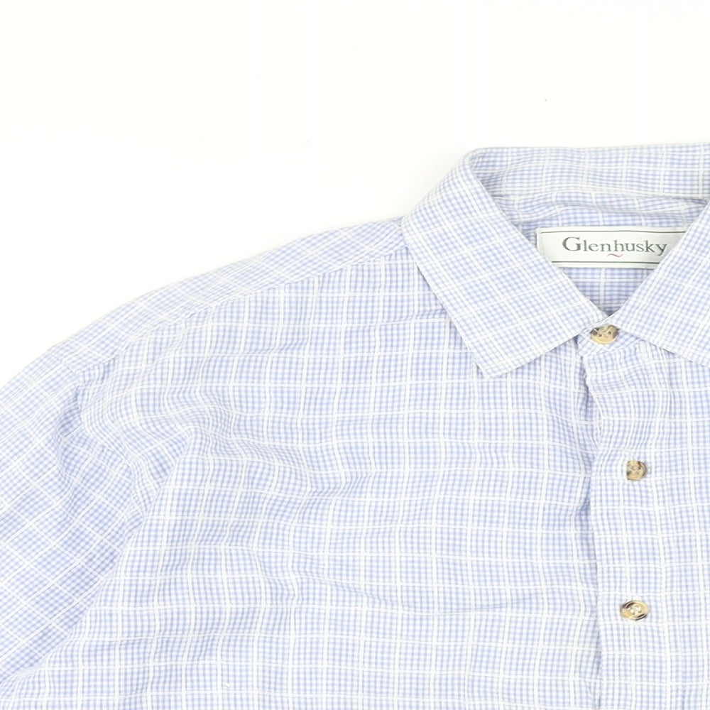 Glenhusky Mens Blue Plaid Cotton Button-Up Size M Collared Button