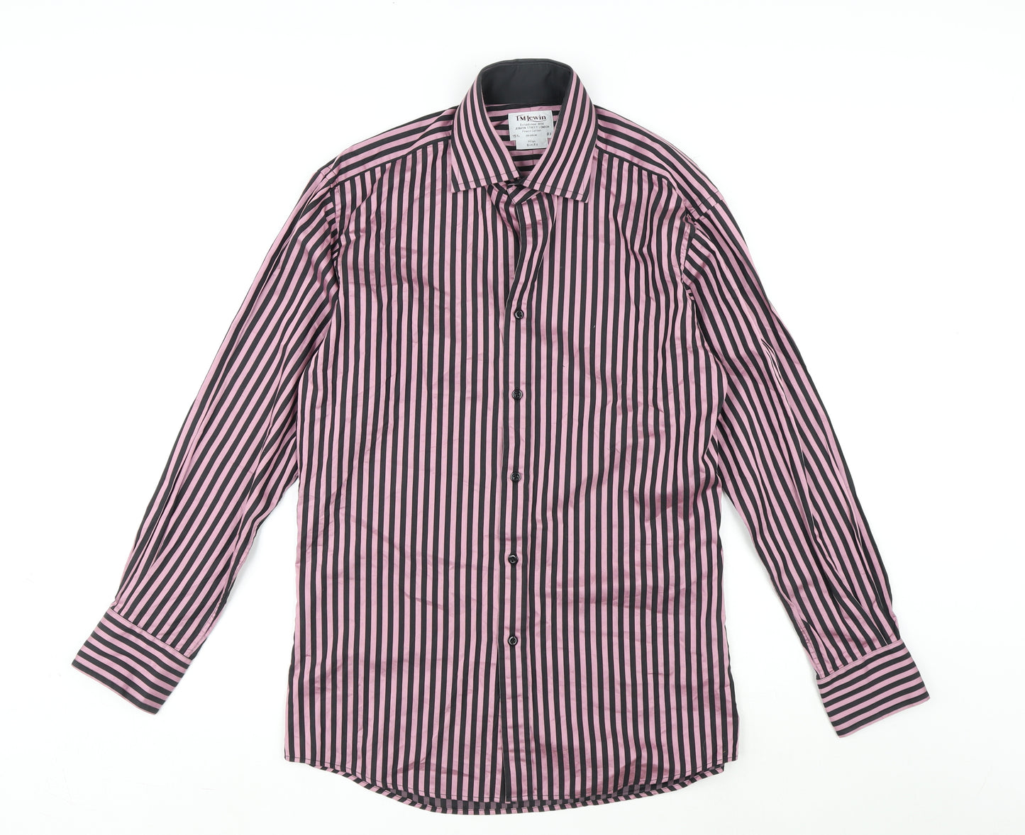 T.M.Lewin Mens Pink Striped Cotton Dress Shirt Size 15.5 Collared Button