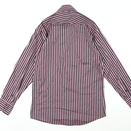 T.M.Lewin Mens Pink Striped Cotton Dress Shirt Size 15.5 Collared Button