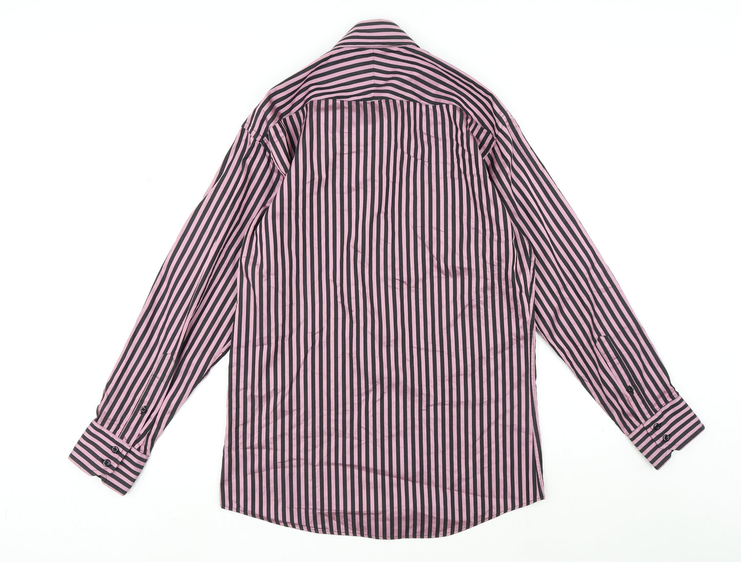 T.M.Lewin Mens Pink Striped Cotton Dress Shirt Size 15.5 Collared Button