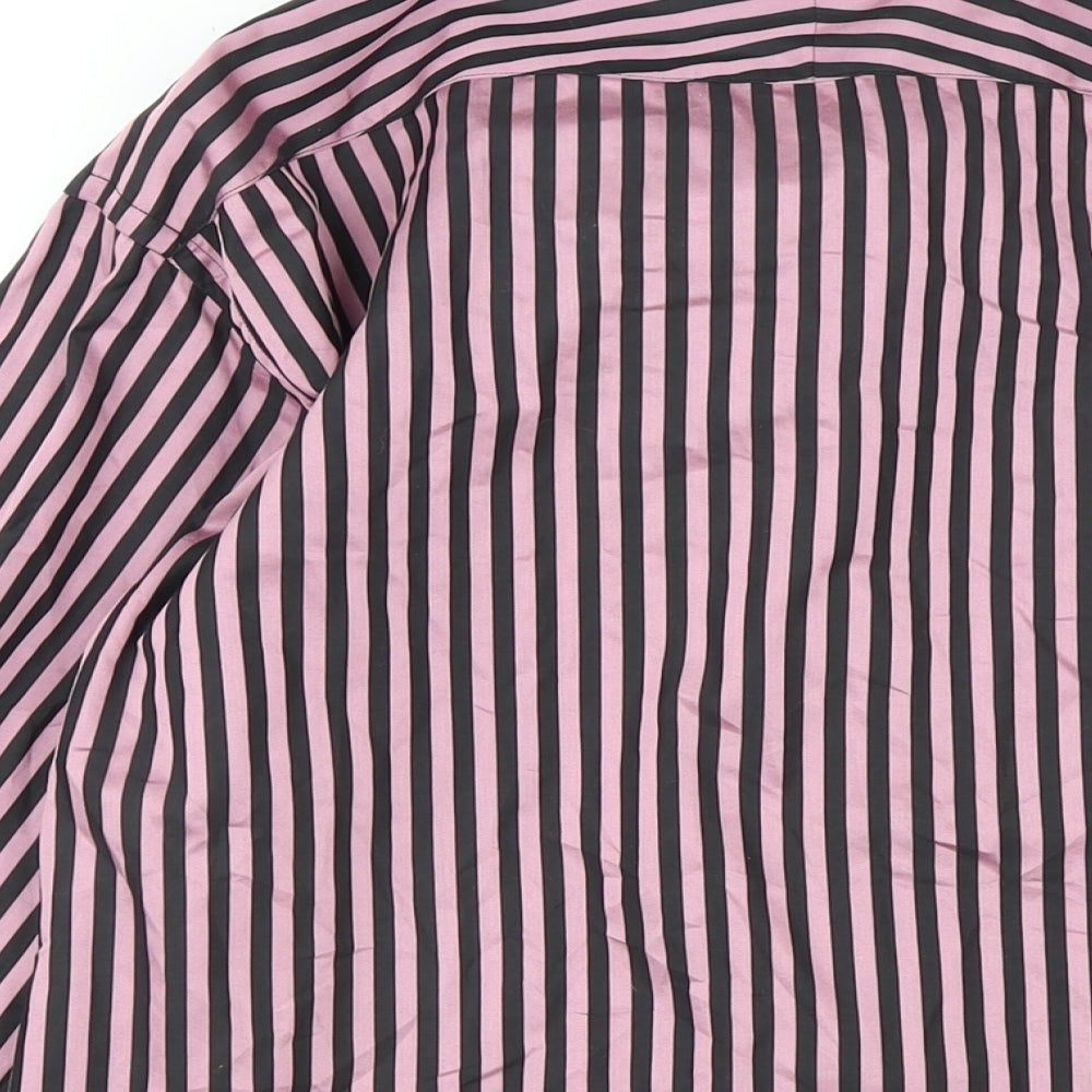T.M.Lewin Mens Pink Striped Cotton Dress Shirt Size 15.5 Collared Button