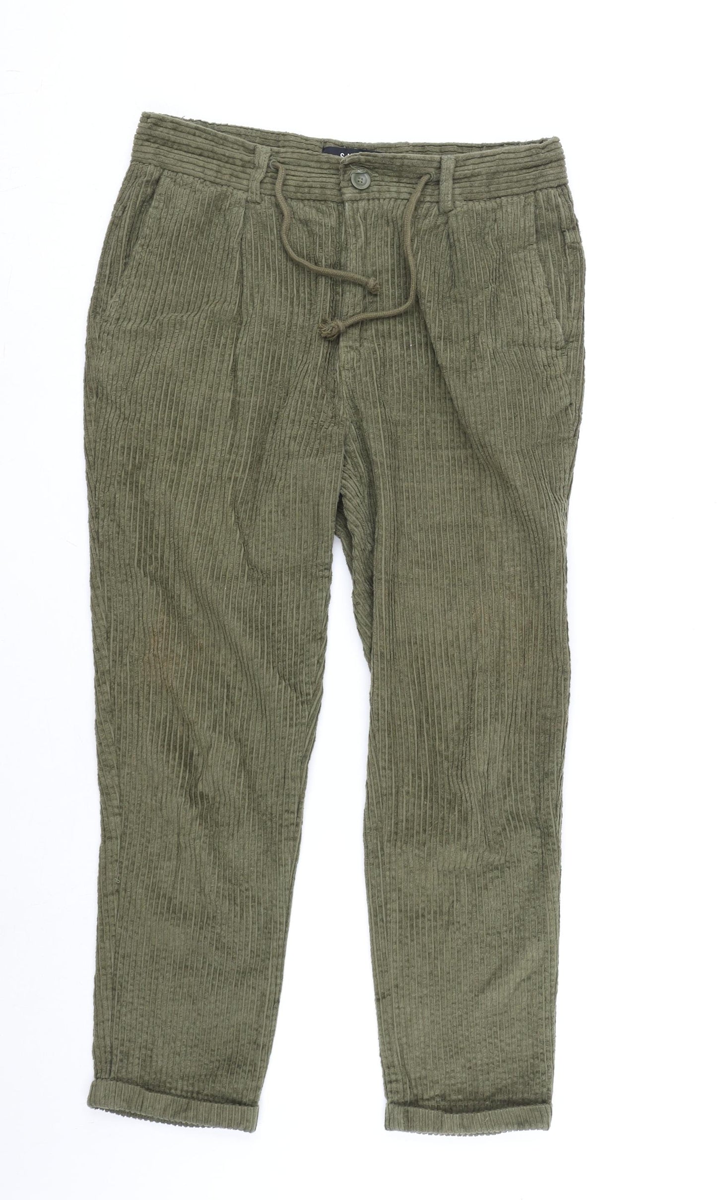 Smog Mens Green Cotton Trousers Size S L28 in Regular Zip