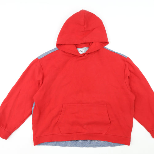 Zara Womens Red Cotton Pullover Hoodie Size S Pullover