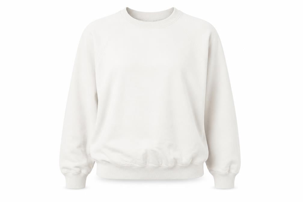 Front view of H&M women’s beige cotton pullover sweatshirt, size M, pullover