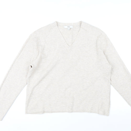 Marks and Spencer Womens Beige V-Neck Viscose Pullover Jumper Size M