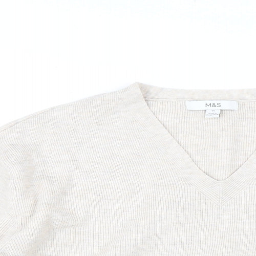 Marks and Spencer Womens Beige V-Neck Viscose Pullover Jumper Size M