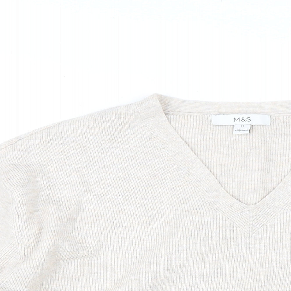 Marks and Spencer Womens Beige V-Neck Viscose Pullover Jumper Size M