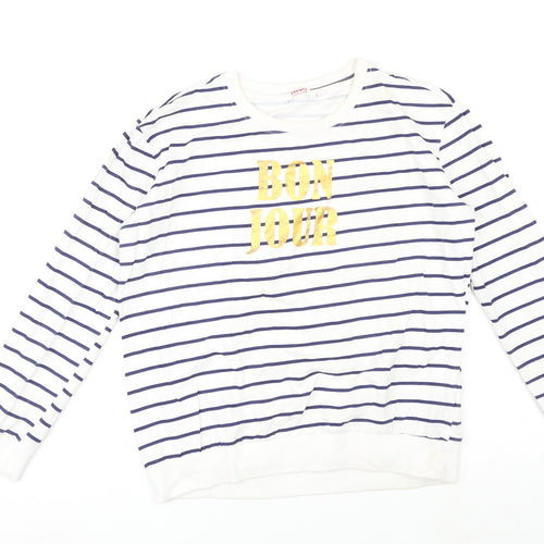 HONEY Womens White Striped Cotton Pullover Sweatshirt Size M Pullover - Bonjour