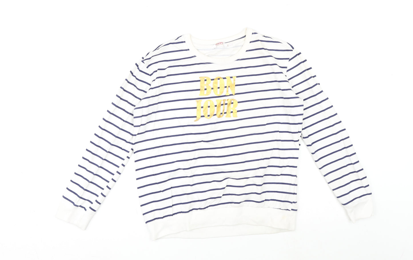 HONEY Womens White Striped Cotton Pullover Sweatshirt Size M Pullover - Bonjour