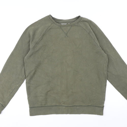 Topman Mens Green Cotton Pullover Sweatshirt Size M