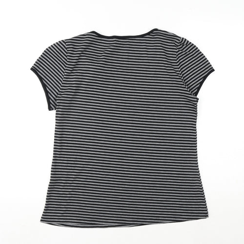 Preview Womens Grey Striped Viscose Basic T-Shirt Size 14 Round Neck