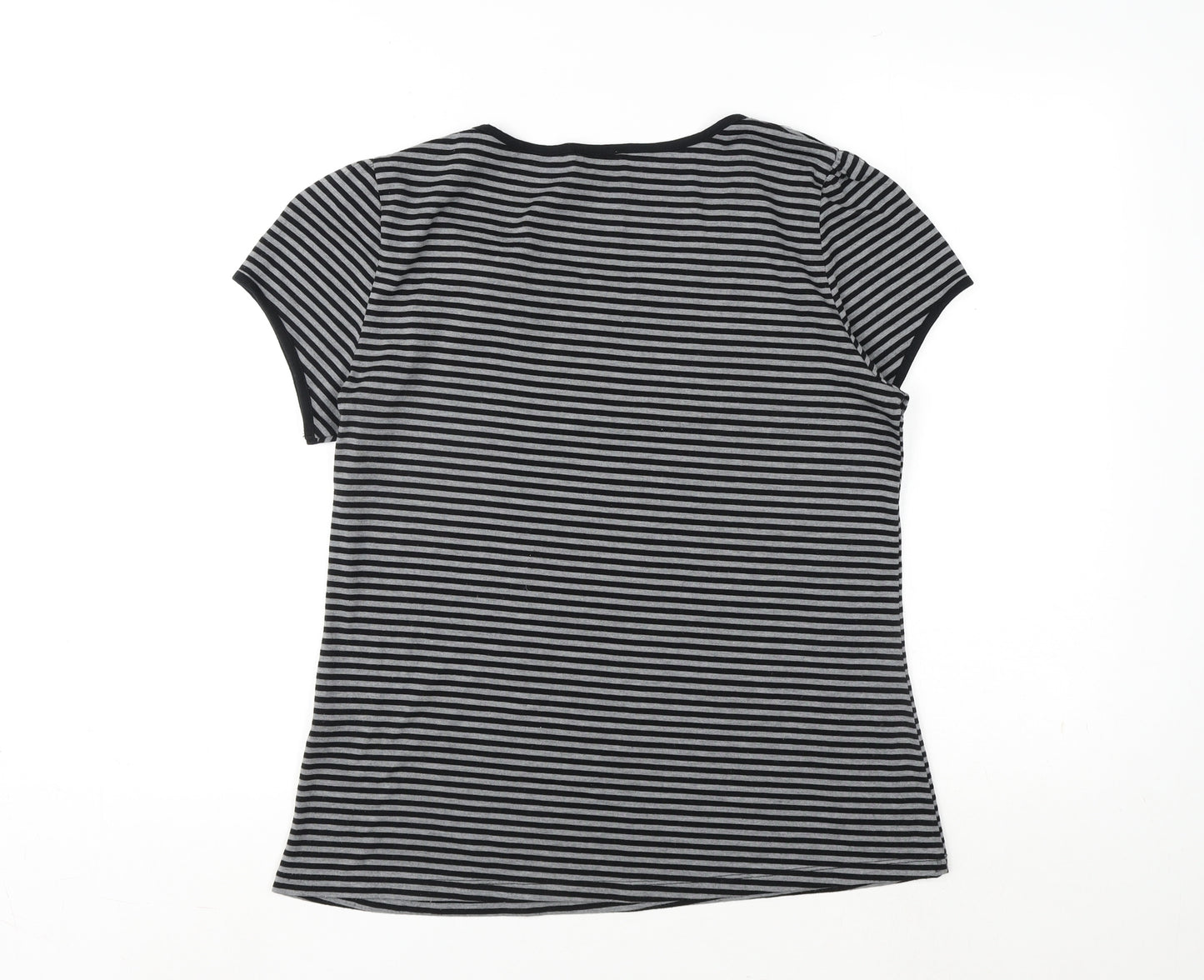 Preview Womens Grey Striped Viscose Basic T-Shirt Size 14 Round Neck