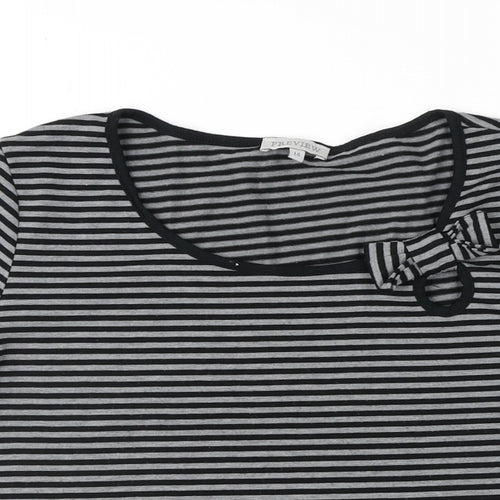 Preview Womens Grey Striped Viscose Basic T-Shirt Size 14 Round Neck