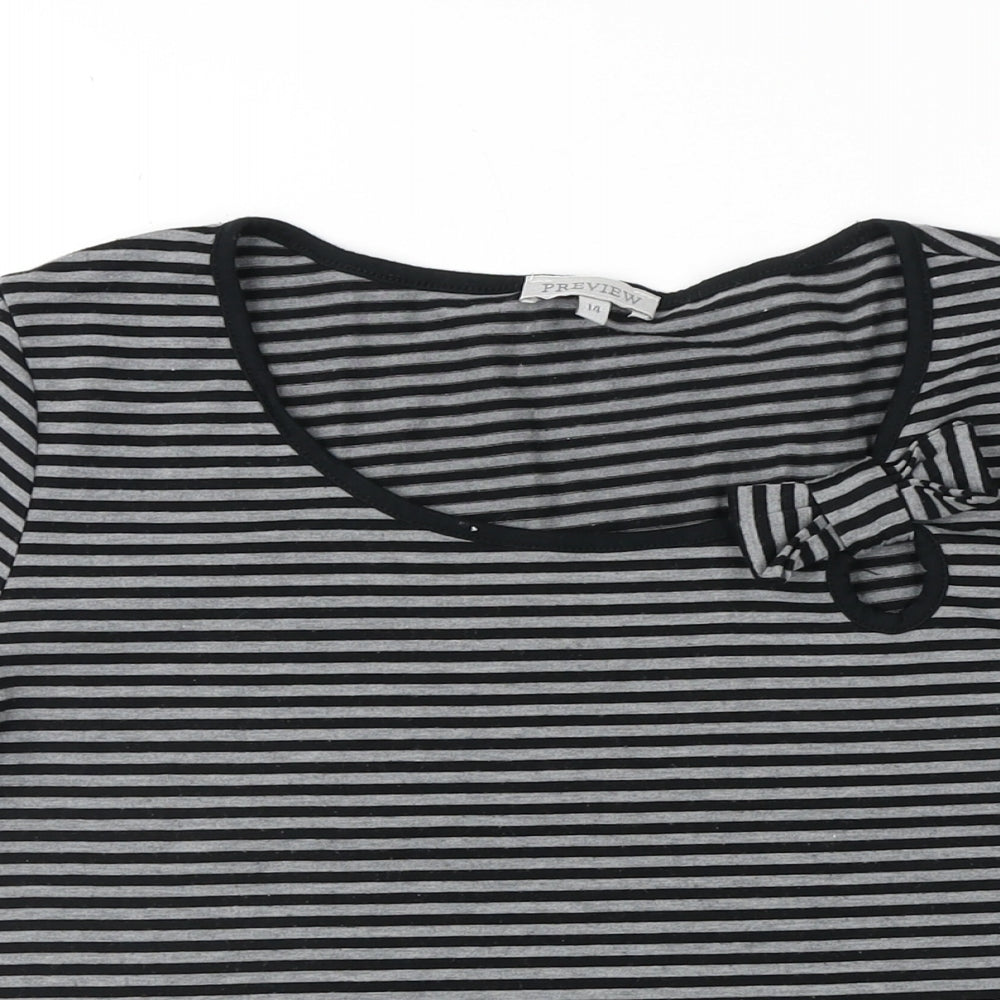 Preview Womens Grey Striped Viscose Basic T-Shirt Size 14 Round Neck