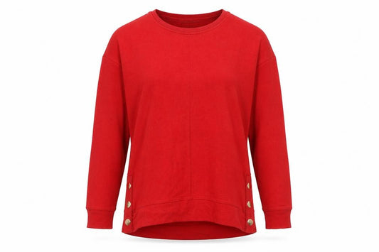 Front view of Next women’s red round neck polyester jumper, size UK 12