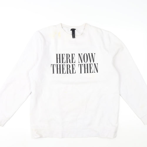 H&M Mens White Cotton Pullover Sweatshirt Size M - Here Now There Then