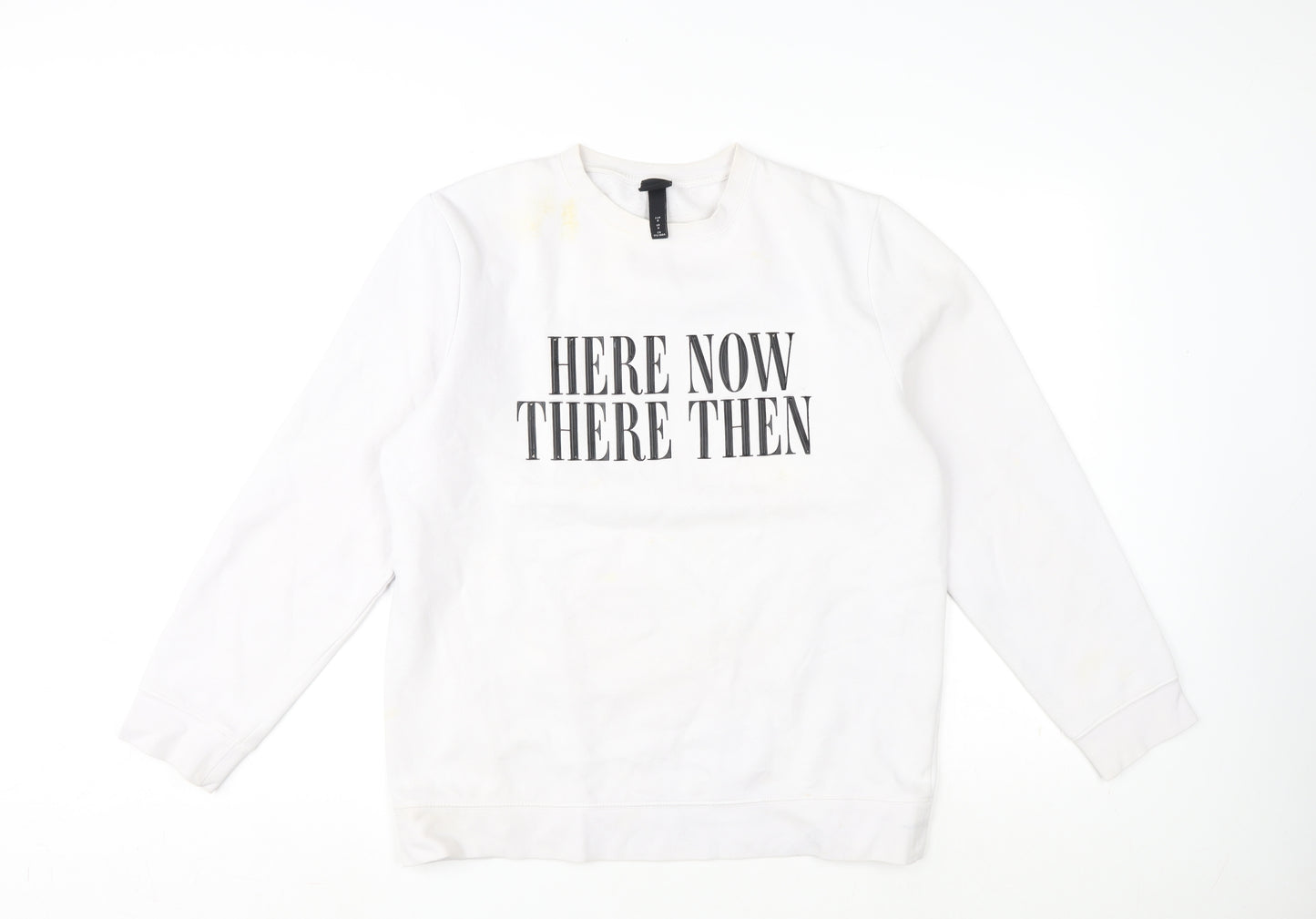 H&M Mens White Cotton Pullover Sweatshirt Size M - Here Now There Then