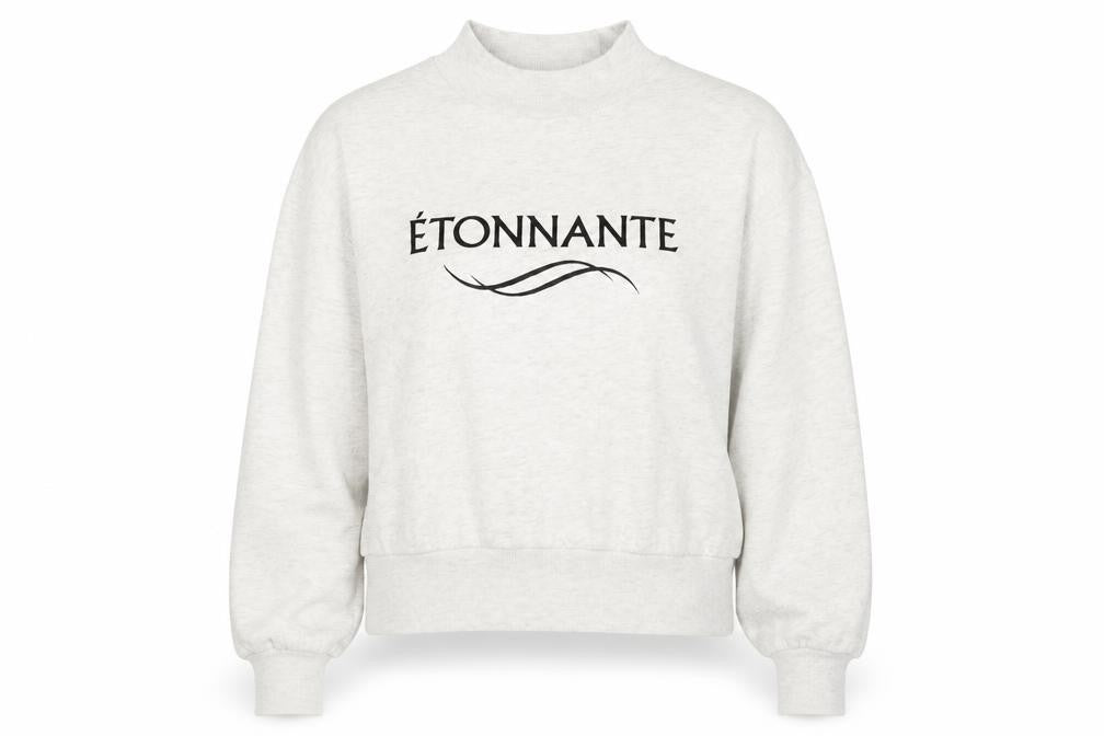 Front view of H&M women’s grey cotton pullover sweatshirt, size XS, pullover - etonnante