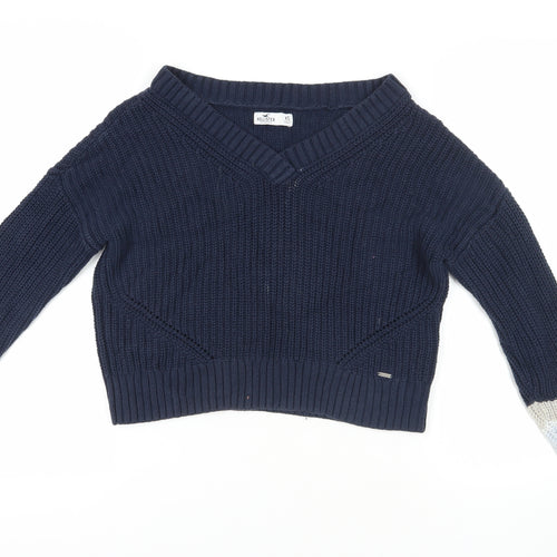 Hollister Blue Chunky-Knit V-Neck Jumper XS