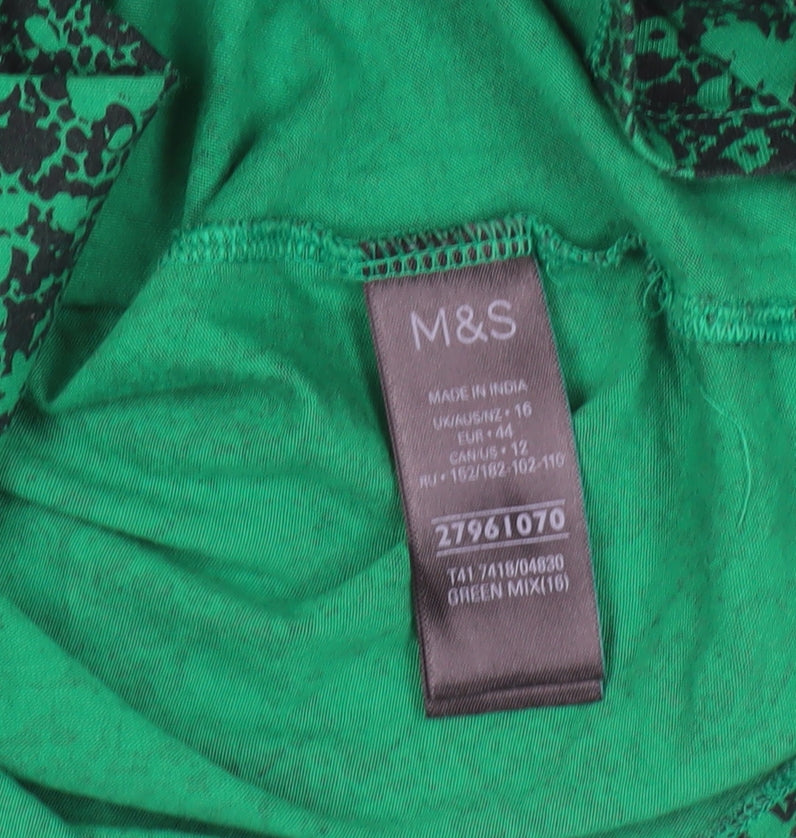 Marks and Spencer Green Floral High Neck Blouse Size 16