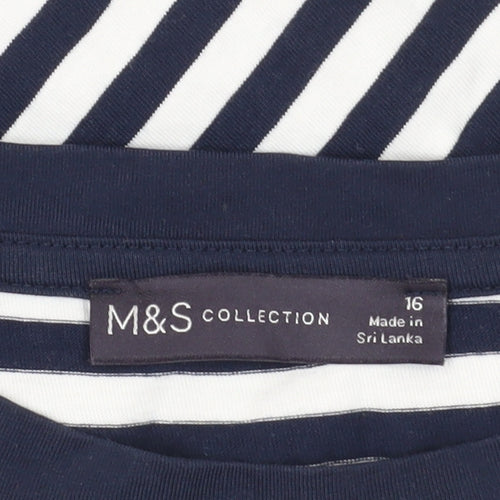 Marks and Spencer Striped Cotton T-Shirt 16 Multicoloured Casual