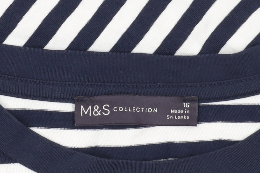 Marks and Spencer Striped Cotton T-Shirt 16 Multicoloured Casual