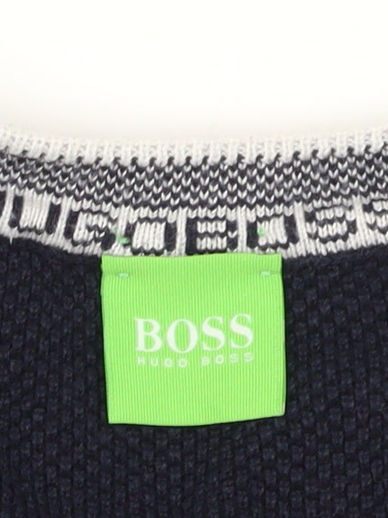 Boss Blue V-Neck Pullover Jumper Size M