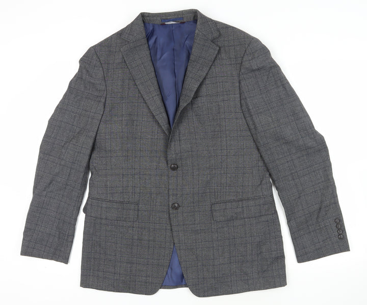 Marks and Spencer Grey Check Wool Blazer - Size 50