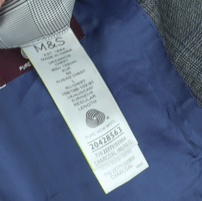 Marks and Spencer Grey Check Wool Blazer - Size 50