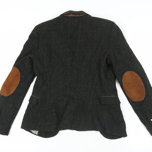 Zara Green Tweed Wool Blazer, Size 12, Classic Style