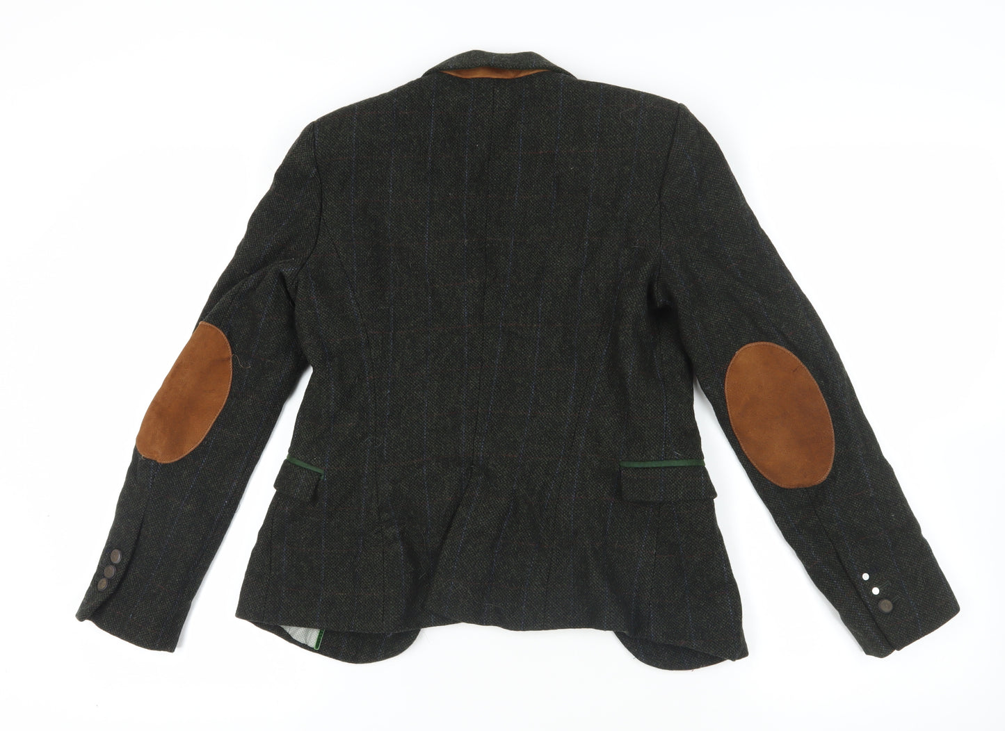 Zara Green Tweed Wool Blazer, Size 12, Classic Style