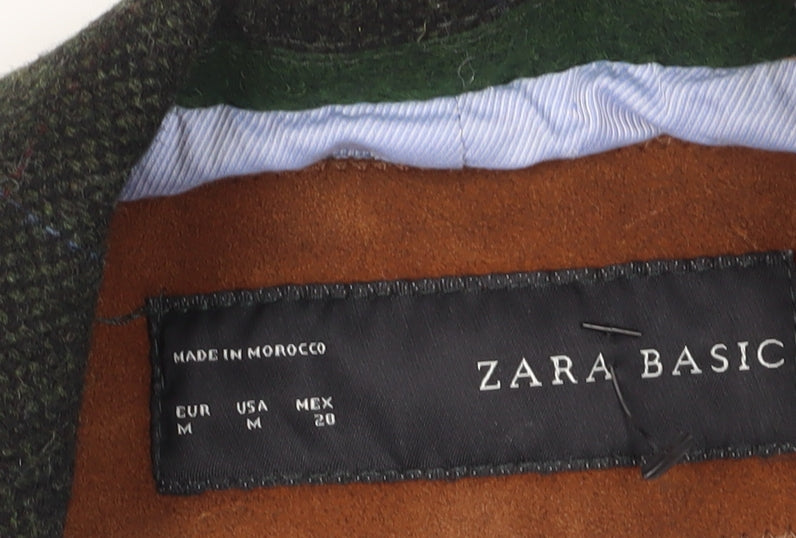 Zara Green Tweed Wool Blazer, Size 12, Classic Style
