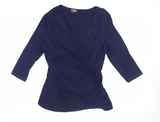 Phase Eight Blue 3/4 Sleeve Wrap Blouse Size 16