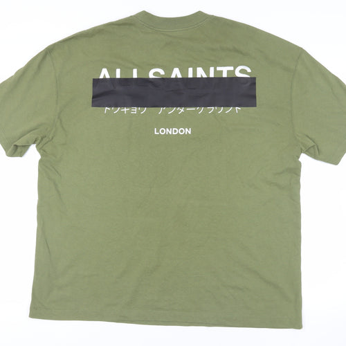AllSaints Green Relaxed Fit T-Shirt with Crew Neck