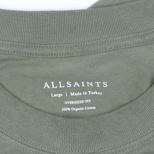 AllSaints Green Relaxed Fit T-Shirt with Crew Neck