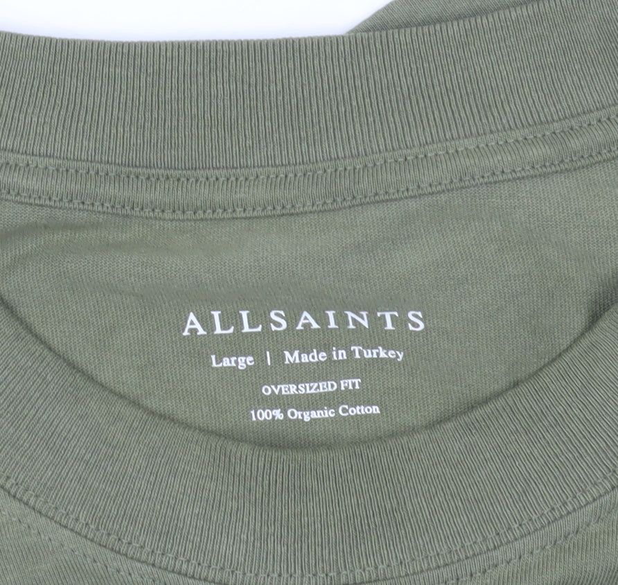 AllSaints Green Relaxed Fit T-Shirt with Crew Neck