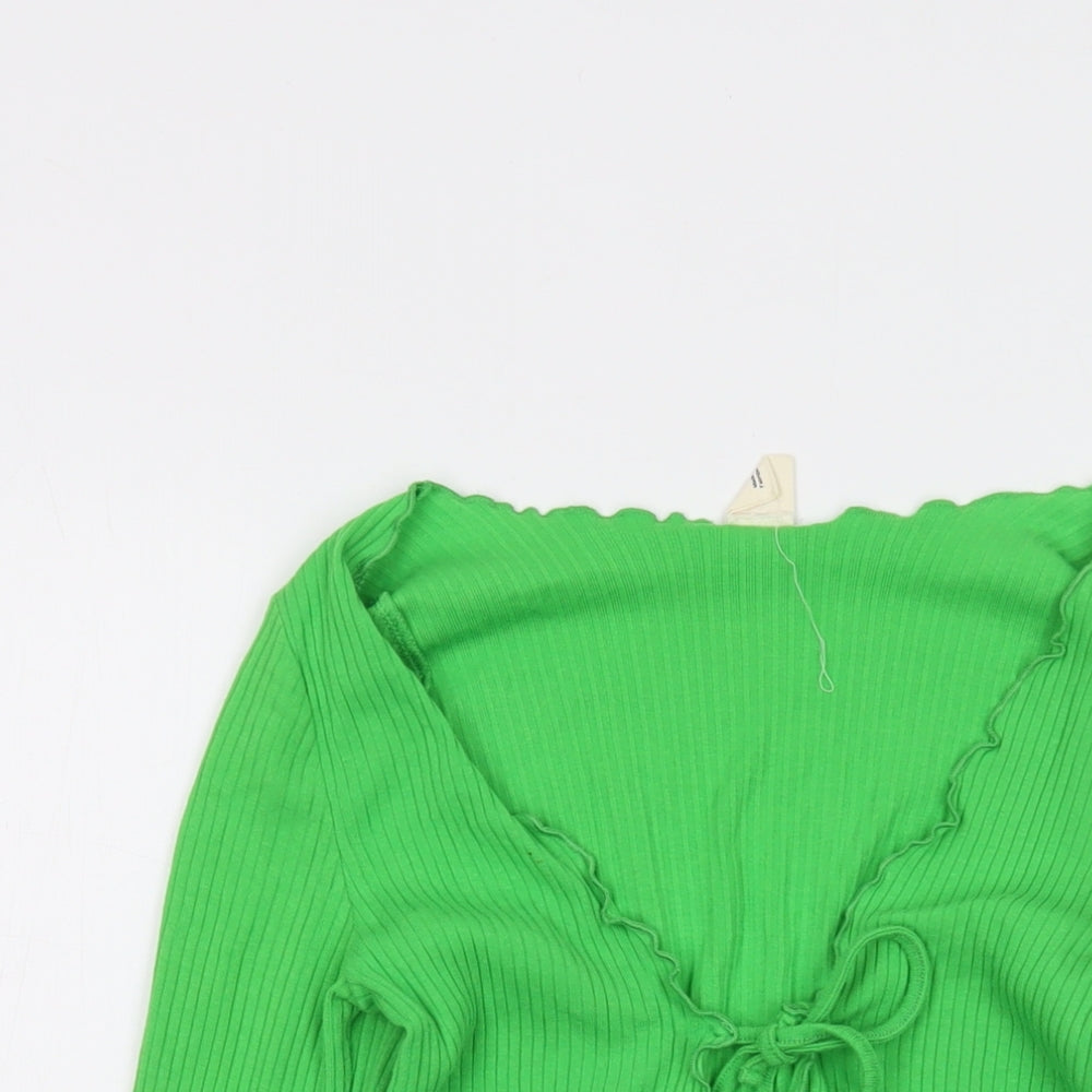 Urban Outfitters Womens Green Cotton Wrap Blouse Size S V-Neck