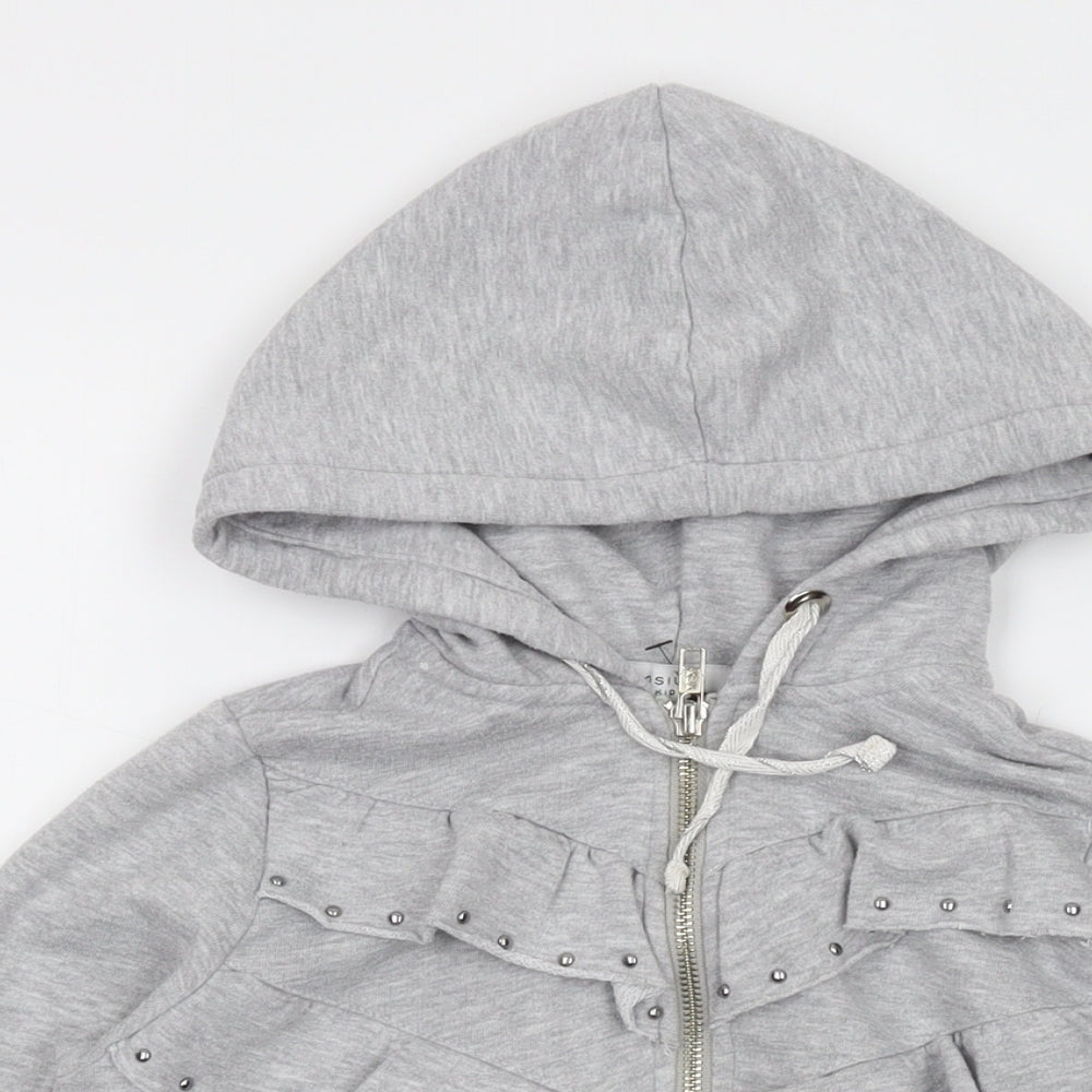 Kosiuko Girls Grey Cotton Full Zip Hoodie Size 10 Years Zip