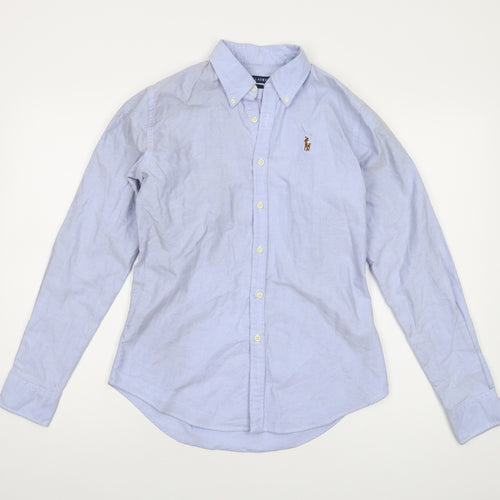 Ralph Lauren Womens Blue Cotton Basic Button-Up Size 6 Collared