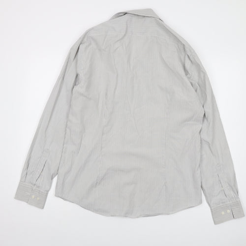 Calvin Klein Mens Grey Striped Polyester Button-Up Size 16.5 Collared Button