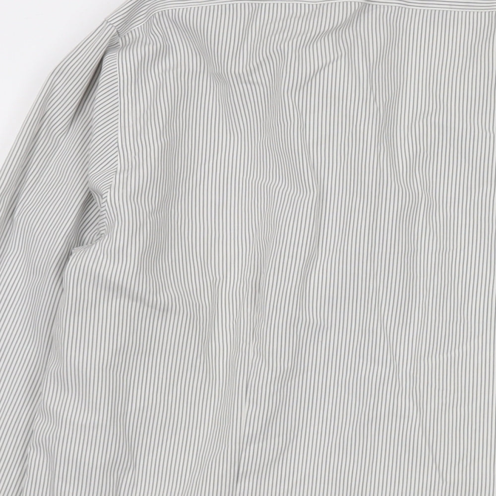 Calvin Klein Mens Grey Striped Polyester Button-Up Size 16.5 Collared Button