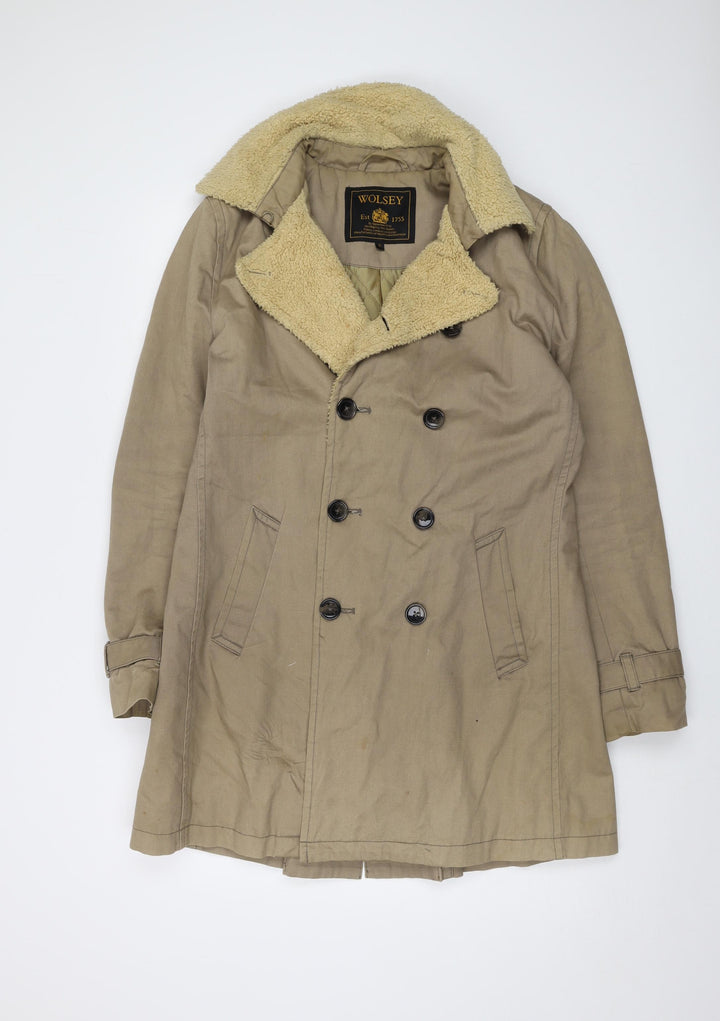 Wolsey Womens Beige Overcoat Coat Size S Button