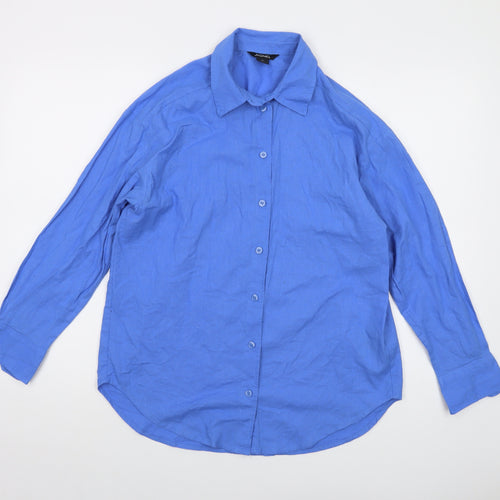 Monki Womens Blue Cotton Basic Button-Up Size XS Collared