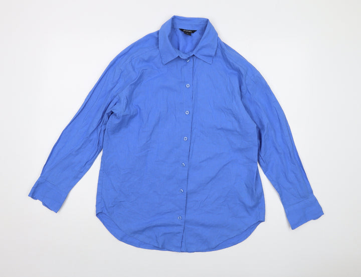 Monki Womens Blue Cotton Basic Button-Up Size XS Collared