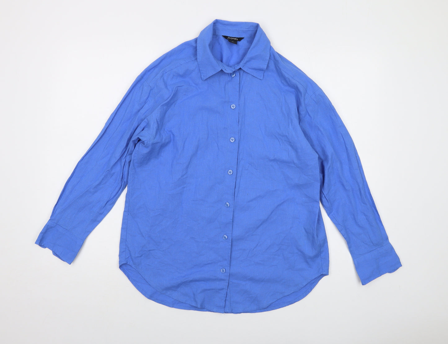 Monki Womens Blue Cotton Basic Button-Up Size XS Collared