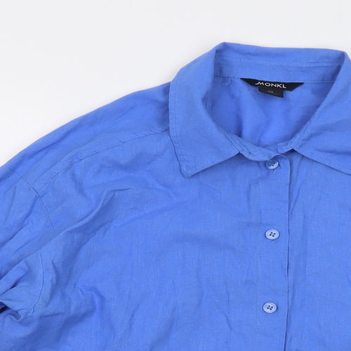 Monki Womens Blue Cotton Basic Button-Up Size XS Collared