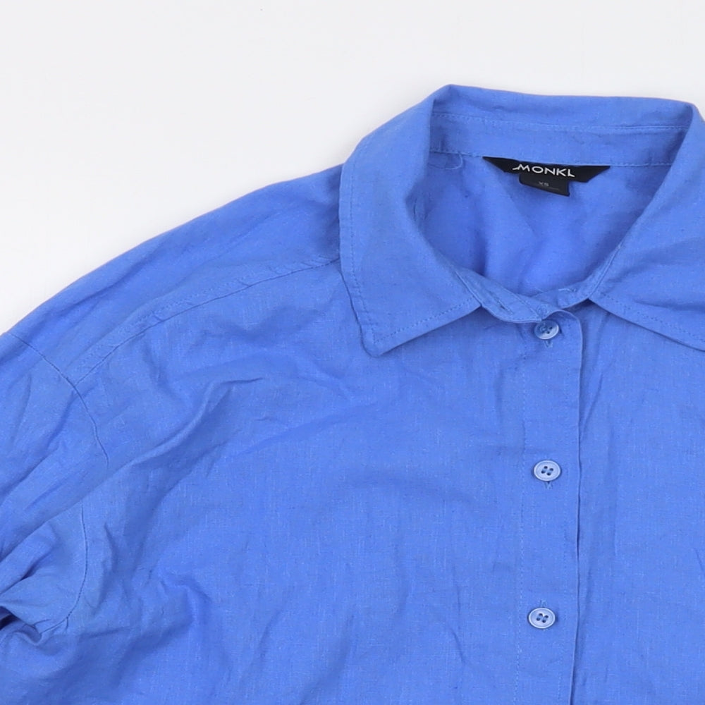 Monki Womens Blue Cotton Basic Button-Up Size XS Collared
